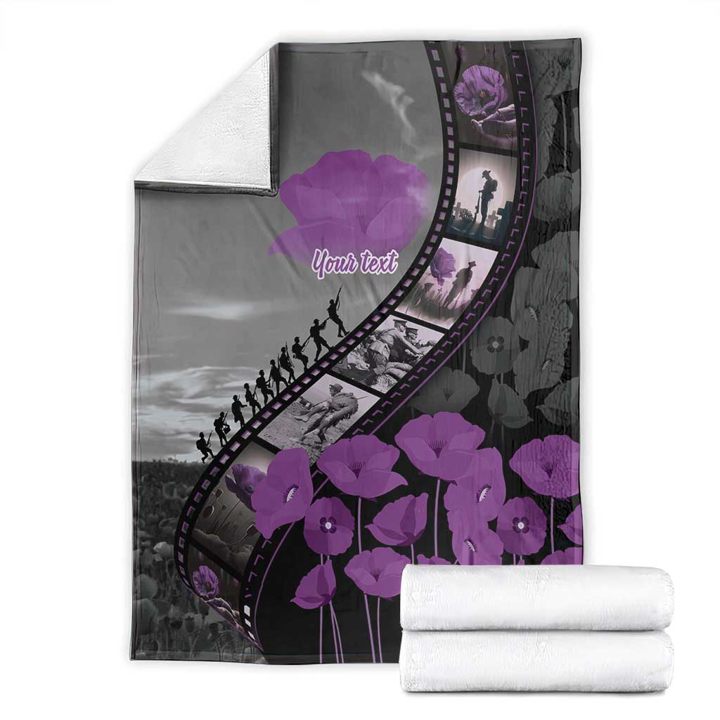 Personalised Remembering ANZAC Lest We Forget Blanket Vintage Film Frame Memorial Purple Poppy