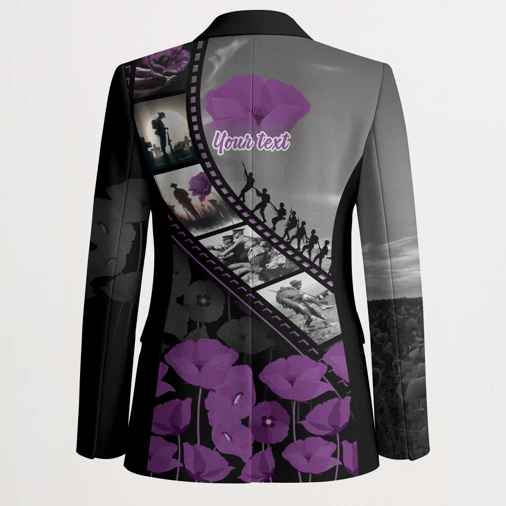Personalised Remembering ANZAC Lest We Forget Blazer Vintage Film Frame Memorial Purple Poppy