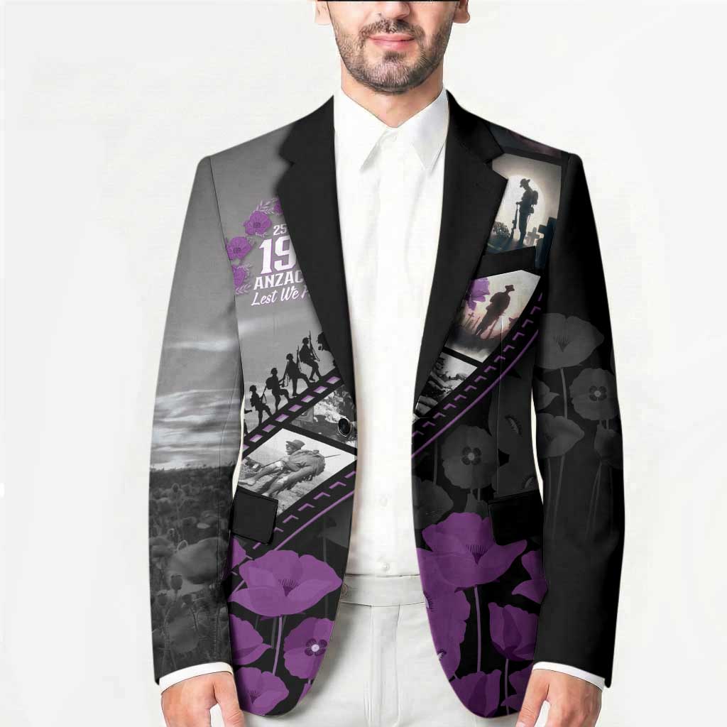 Personalised Remembering ANZAC Lest We Forget Blazer Vintage Film Frame Memorial Purple Poppy