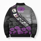 Personalised Remembering ANZAC Lest We Forget Bomber Puffer Jacket Vintage Film Frame Memorial Purple Poppy