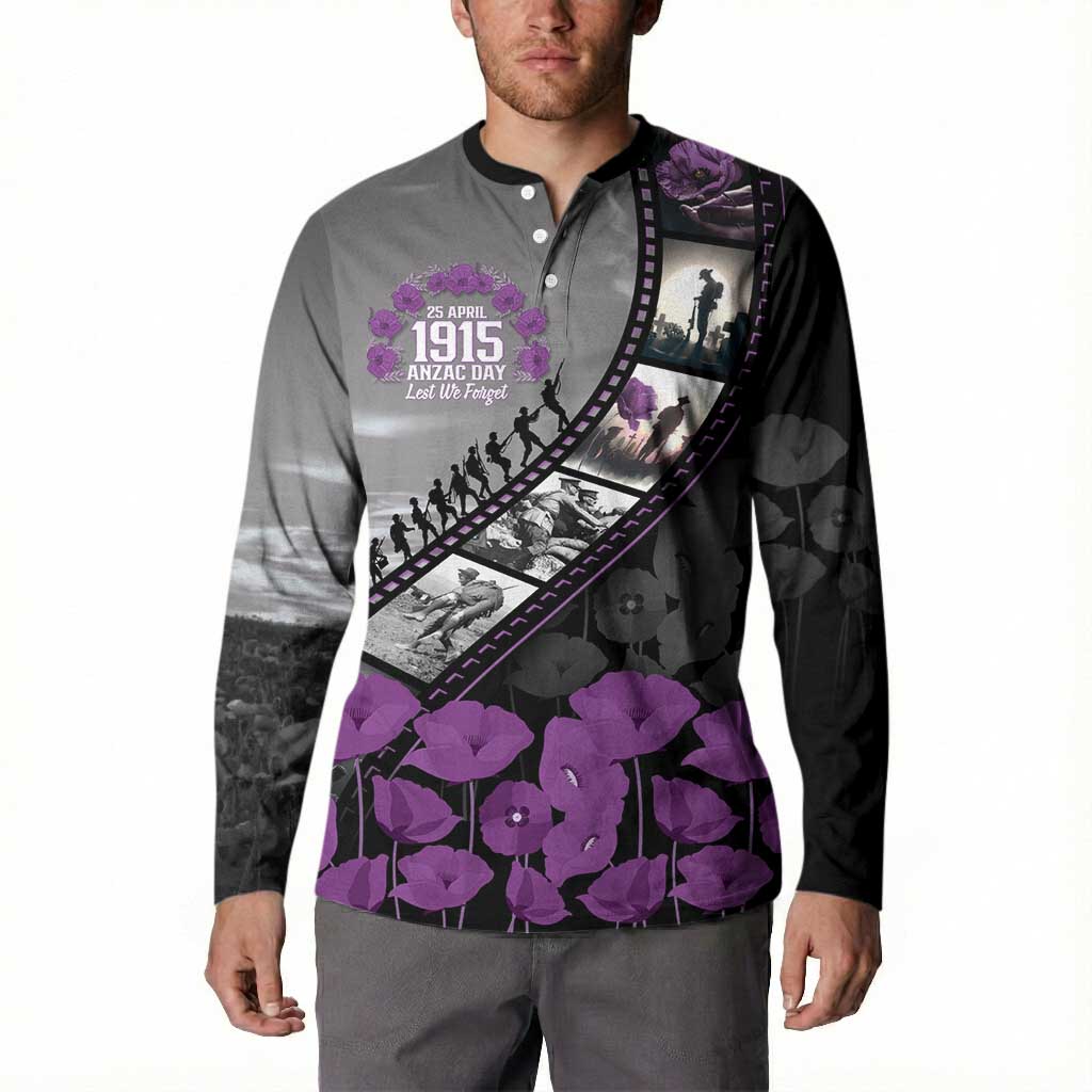 Personalised Remembering ANZAC Lest We Forget Button Sweatshirt Vintage Film Frame Memorial Purple Poppy