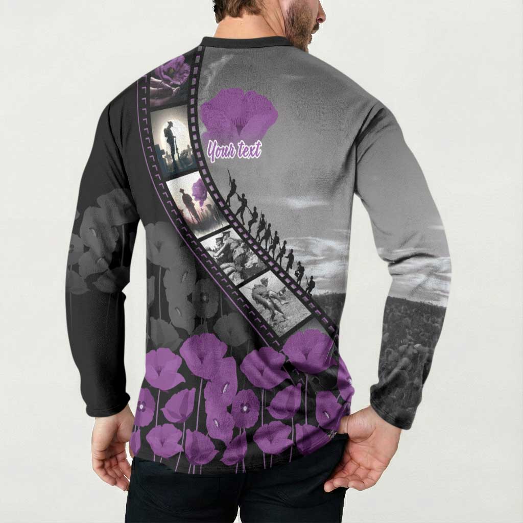 Personalised Remembering ANZAC Lest We Forget Button Sweatshirt Vintage Film Frame Memorial Purple Poppy