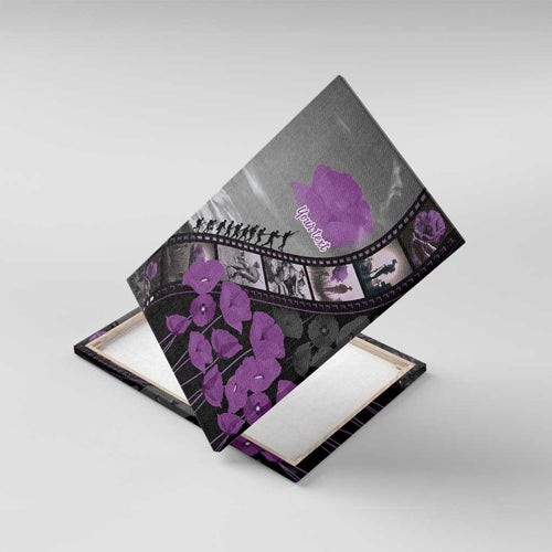 Personalised Remembering ANZAC Lest We Forget Canvas Wall Art Vintage Film Frame Memorial Purple Poppy