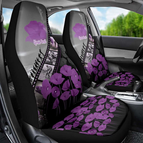 Personalised Remembering ANZAC Lest We Forget Car Seat Cover Vintage Film Frame Memorial Purple Poppy