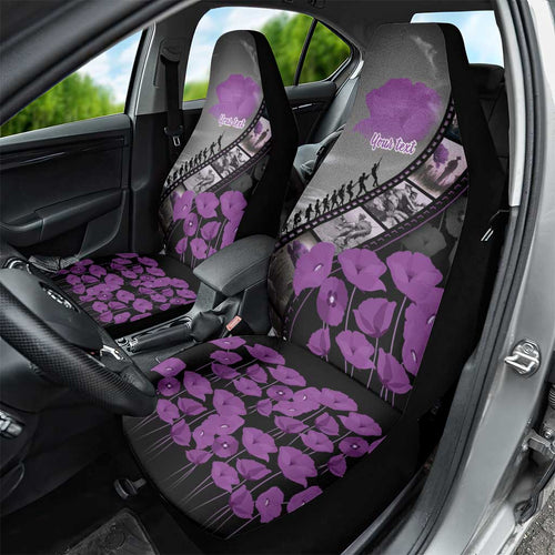 Personalised Remembering ANZAC Lest We Forget Car Seat Cover Vintage Film Frame Memorial Purple Poppy