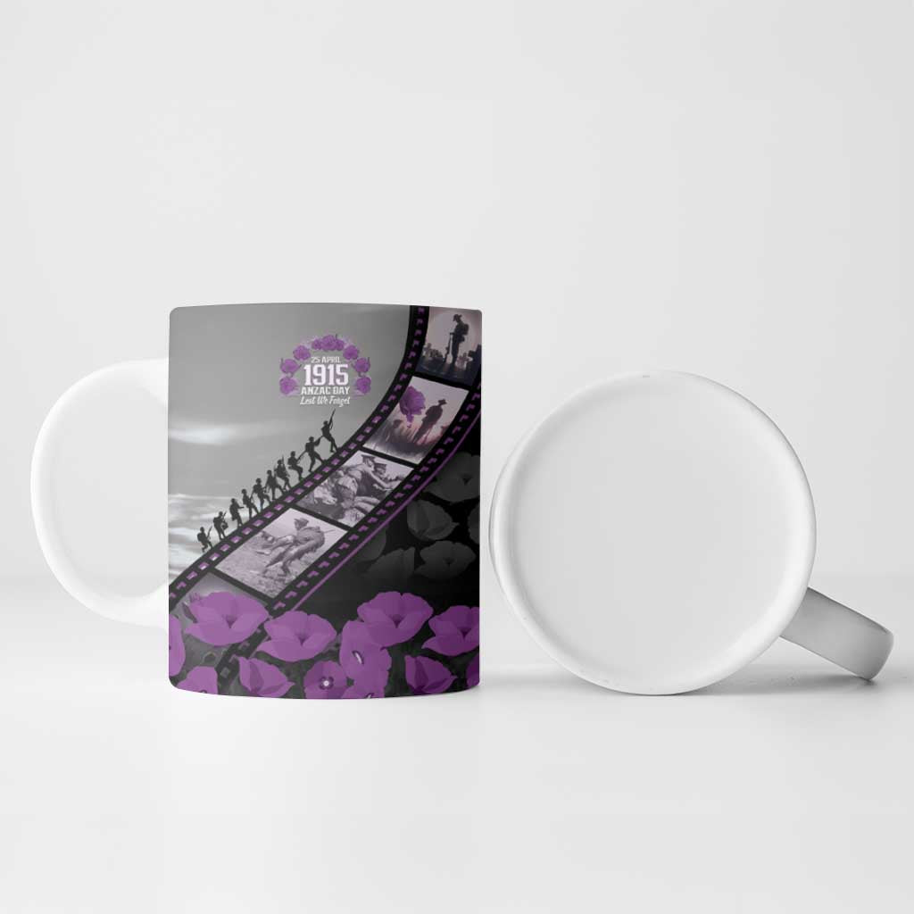 Personalised Remembering ANZAC Lest We Forget Ceramic Mug Vintage Film Frame Memorial Purple Poppy