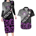 Personalised Remembering ANZAC Lest We Forget Couples Matching Long Sleeve Bodycon Dress and Hawaiian Shirt Vintage Film Frame Memorial Purple Poppy