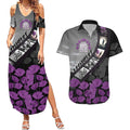 Personalised Remembering ANZAC Lest We Forget Couples Matching Summer Maxi Dress and Hawaiian Shirt Vintage Film Frame Memorial Purple Poppy