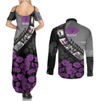 Personalised Remembering ANZAC Lest We Forget Couples Matching Summer Maxi Dress and Long Sleeve Button Shirt Vintage Film Frame Memorial Purple Poppy