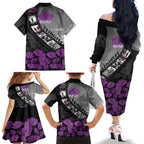 Personalised Remembering ANZAC Lest We Forget Family Matching Off The Shoulder Long Sleeve Dress and Hawaiian Shirt Vintage Film Frame Memorial Purple Poppy