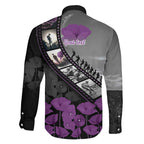Personalised Remembering ANZAC Lest We Forget Family Matching Off The Shoulder Long Sleeve Dress and Hawaiian Shirt Vintage Film Frame Memorial Purple Poppy