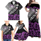 Personalised Remembering ANZAC Lest We Forget Family Matching Off Shoulder Maxi Dress and Hawaiian Shirt Vintage Film Frame Memorial Purple Poppy