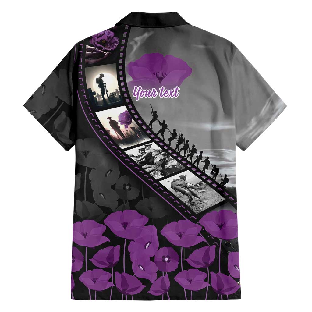 Personalised Remembering ANZAC Lest We Forget Family Matching Off Shoulder Maxi Dress and Hawaiian Shirt Vintage Film Frame Memorial Purple Poppy