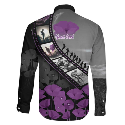 Personalised Remembering ANZAC Lest We Forget Family Matching Off Shoulder Short Dress and Hawaiian Shirt Vintage Film Frame Memorial Purple Poppy