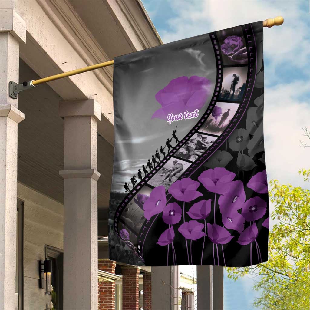 Personalised Remembering ANZAC Lest We Forget Garden Flag Vintage Film Frame Memorial Purple Poppy