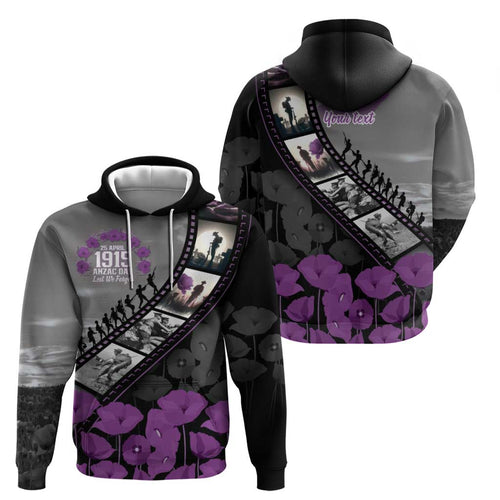 Personalised Remembering ANZAC Lest We Forget Hoodie Vintage Film Frame Memorial Purple Poppy