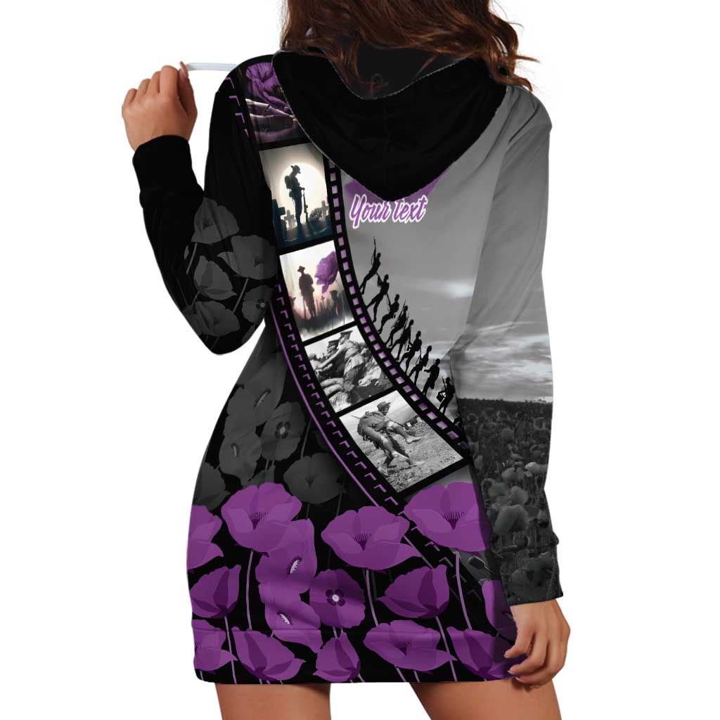 Personalised Remembering ANZAC Lest We Forget Hoodie Dress Vintage Film Frame Memorial Purple Poppy
