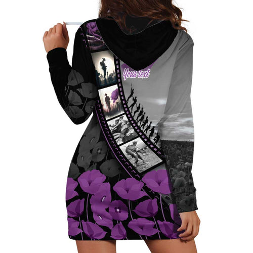 Personalised Remembering ANZAC Lest We Forget Hoodie Dress Vintage Film Frame Memorial Purple Poppy