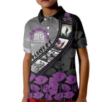 Personalised Remembering ANZAC Lest We Forget Kid Polo Shirt Vintage Film Frame Memorial Purple Poppy