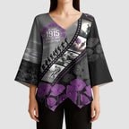 Personalised Remembering ANZAC Lest We Forget Kimono Sleeve Blouse Vintage Film Frame Memorial Purple Poppy