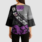 Personalised Remembering ANZAC Lest We Forget Kimono Sleeve Blouse Vintage Film Frame Memorial Purple Poppy