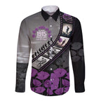 Personalised Remembering ANZAC Lest We Forget Long Sleeve Button Shirt Vintage Film Frame Memorial Purple Poppy