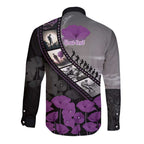 Personalised Remembering ANZAC Lest We Forget Long Sleeve Button Shirt Vintage Film Frame Memorial Purple Poppy