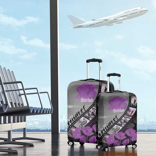 Personalised Remembering ANZAC Lest We Forget Luggage Cover Vintage Film Frame Memorial Purple Poppy