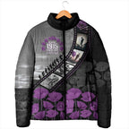 Personalised Remembering ANZAC Lest We Forget Padded Jacket Vintage Film Frame Memorial Purple Poppy