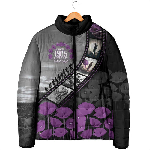 Personalised Remembering ANZAC Lest We Forget Padded Jacket Vintage Film Frame Memorial Purple Poppy