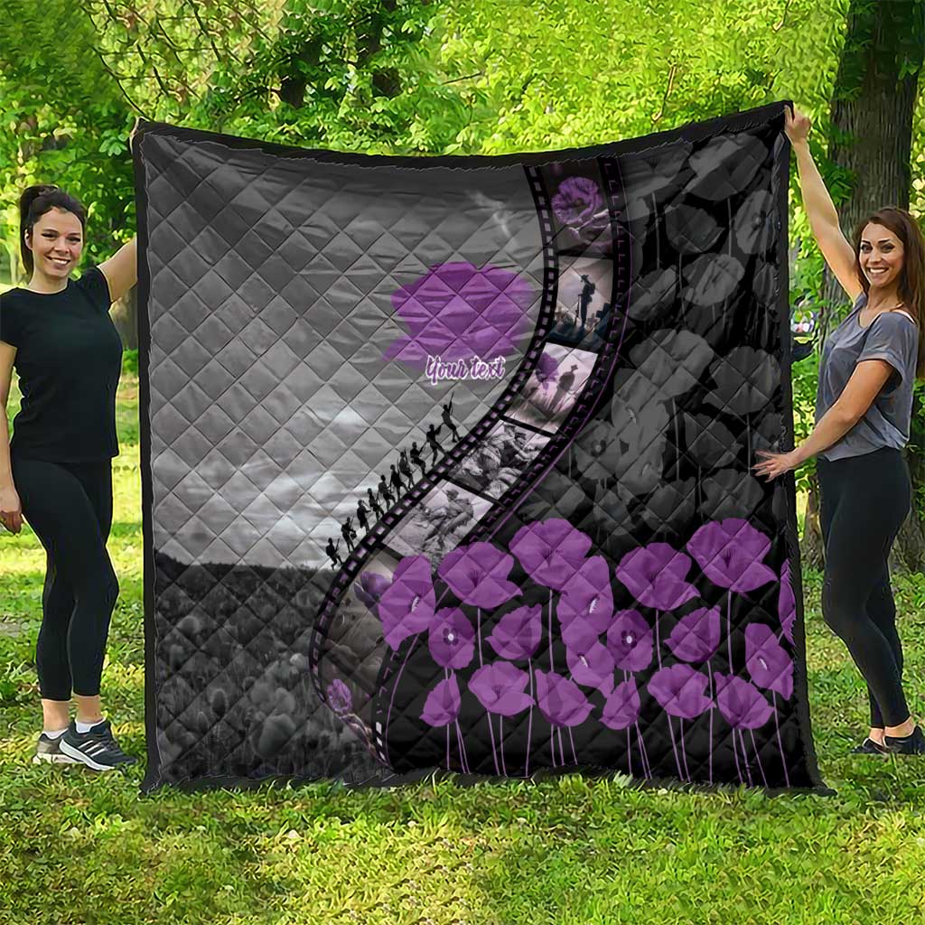Personalised Remembering ANZAC Lest We Forget Quilt Vintage Film Frame Memorial Purple Poppy