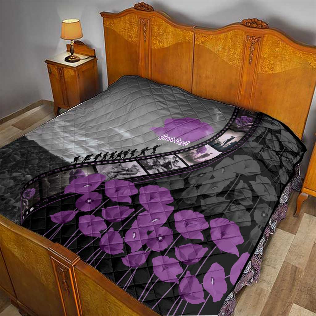 Personalised Remembering ANZAC Lest We Forget Quilt Vintage Film Frame Memorial Purple Poppy