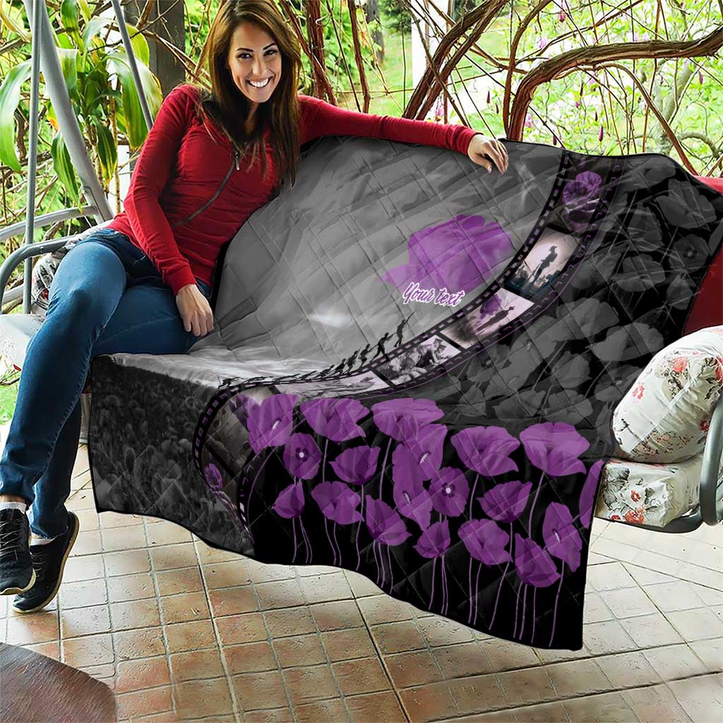 Personalised Remembering ANZAC Lest We Forget Quilt Vintage Film Frame Memorial Purple Poppy