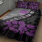 Personalised Remembering ANZAC Lest We Forget Quilt Bed Set Vintage Film Frame Memorial Purple Poppy