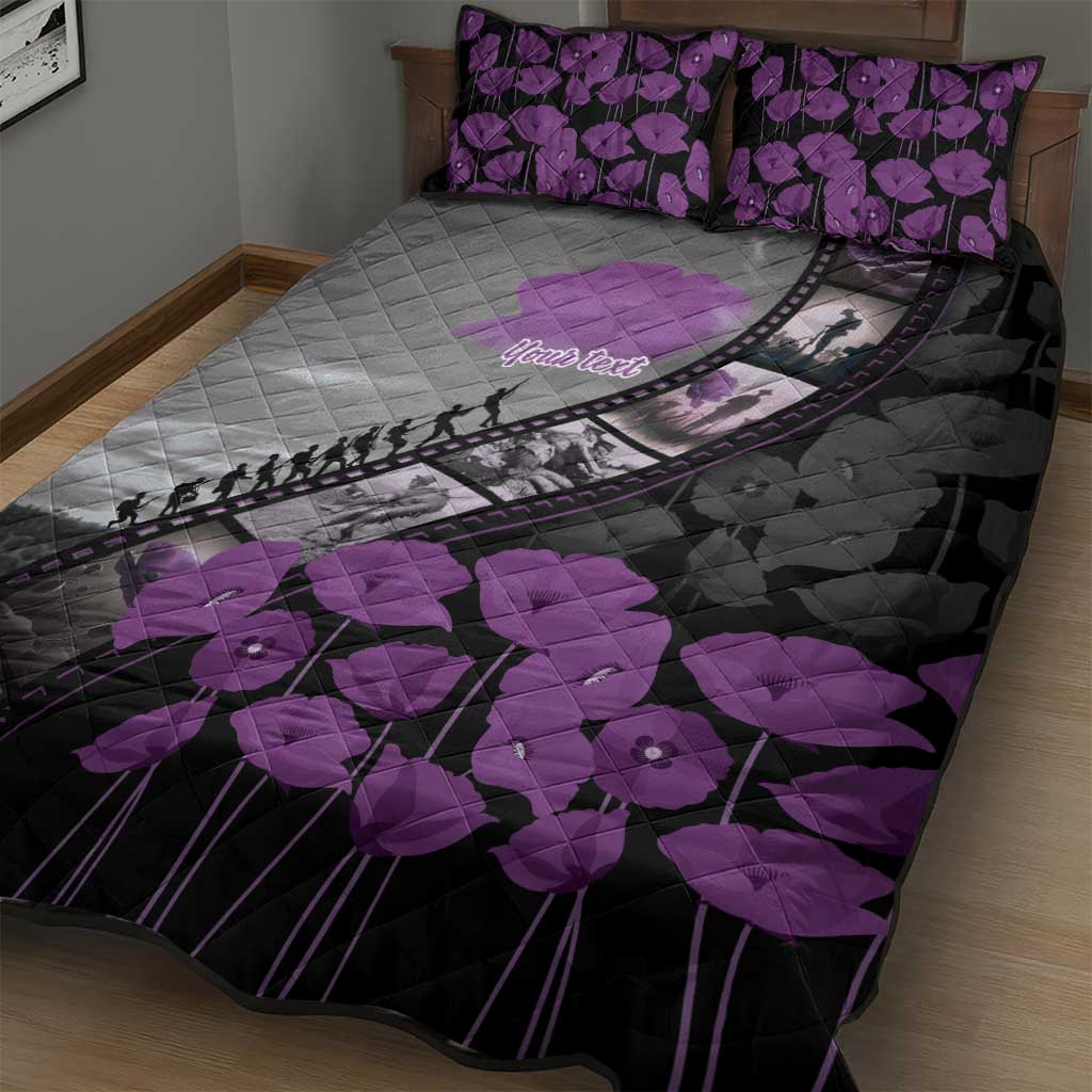 Personalised Remembering ANZAC Lest We Forget Quilt Bed Set Vintage Film Frame Memorial Purple Poppy