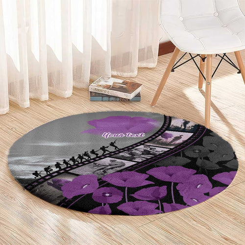 Personalised Remembering ANZAC Lest We Forget Round Carpet Vintage Film Frame Memorial Purple Poppy