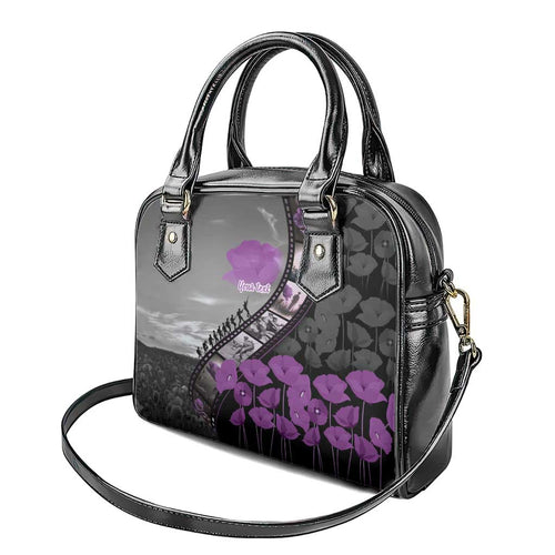 Personalised Remembering ANZAC Lest We Forget Shoulder Handbag Vintage Film Frame Memorial Purple Poppy