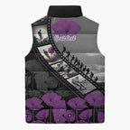 Personalised Remembering ANZAC Lest We Forget Sleeveless Puffer Jacket Vintage Film Frame Memorial Purple Poppy