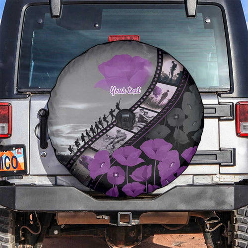 Personalised Remembering ANZAC Lest We Forget Spare Tire Cover Vintage Film Frame Memorial Purple Poppy