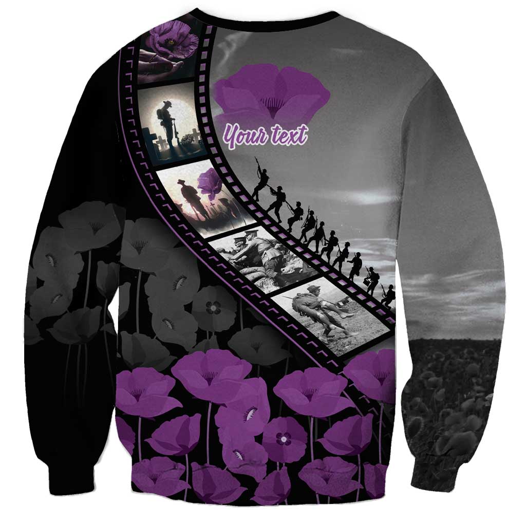 Personalised Remembering ANZAC Lest We Forget Sweatshirt Vintage Film Frame Memorial Purple Poppy
