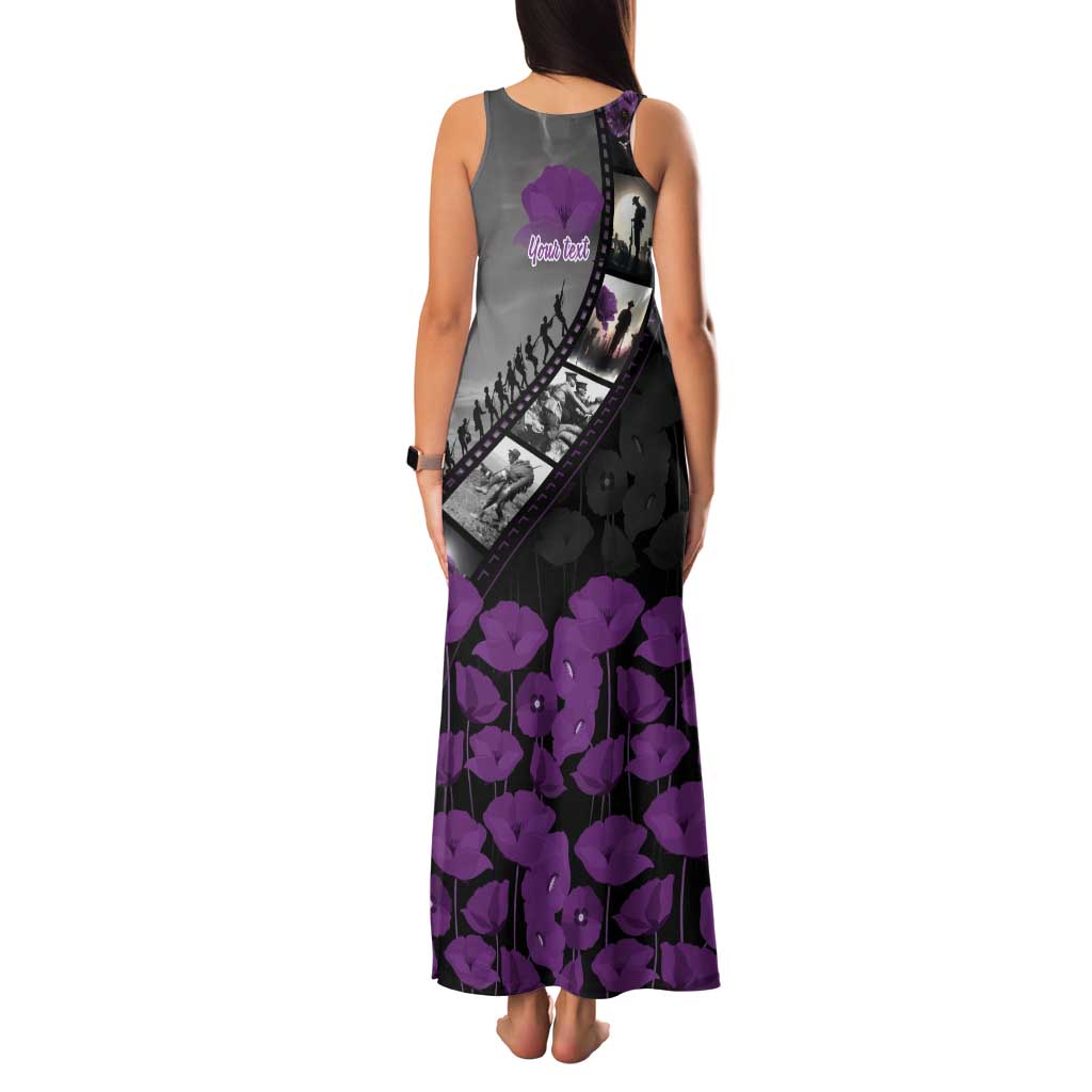 Personalised Remembering ANZAC Lest We Forget Tank Maxi Dress Vintage Film Frame Memorial Purple Poppy