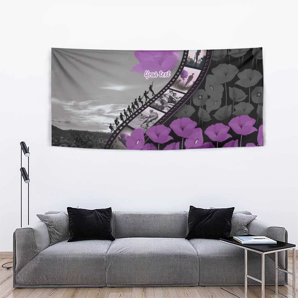 Personalised Remembering ANZAC Lest We Forget Tapestry Vintage Film Frame Memorial Purple Poppy