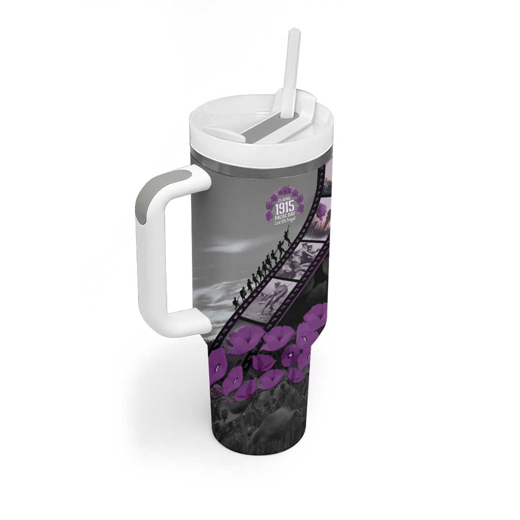Personalised Remembering ANZAC Lest We Forget Tumbler With Handle Vintage Film Frame Memorial Purple Poppy