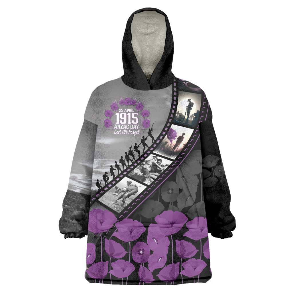 Personalised Remembering ANZAC Lest We Forget Wearable Blanket Hoodie Vintage Film Frame Memorial Purple Poppy