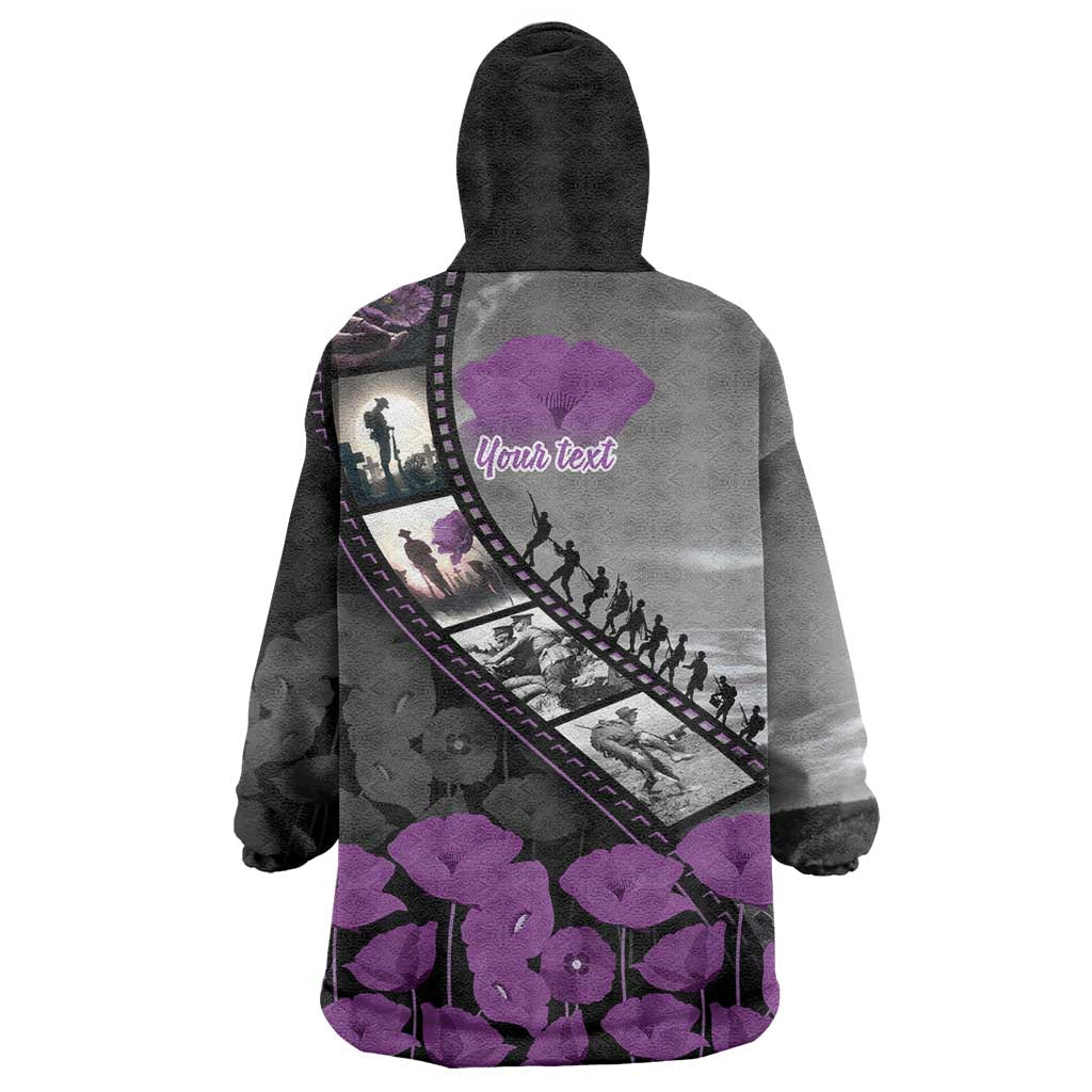 Personalised Remembering ANZAC Lest We Forget Wearable Blanket Hoodie Vintage Film Frame Memorial Purple Poppy