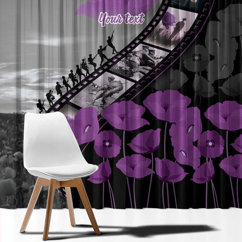 Personalised Remembering ANZAC Lest We Forget Window Curtain Vintage Film Frame Memorial Purple Poppy