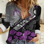 Personalised Remembering ANZAC Lest We Forget Women Casual Shirt Vintage Film Frame Memorial Purple Poppy