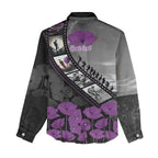 Personalised Remembering ANZAC Lest We Forget Women Casual Shirt Vintage Film Frame Memorial Purple Poppy