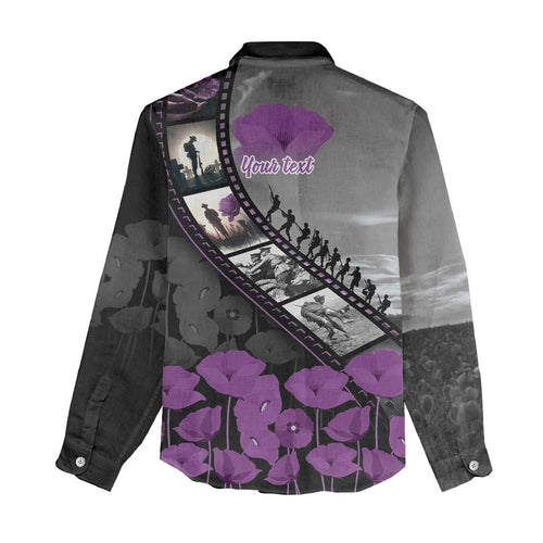 Personalised Remembering ANZAC Lest We Forget Women Casual Shirt Vintage Film Frame Memorial Purple Poppy