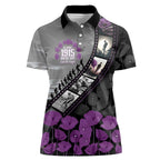 Personalised Remembering ANZAC Lest We Forget Women Polo Shirt Vintage Film Frame Memorial Purple Poppy